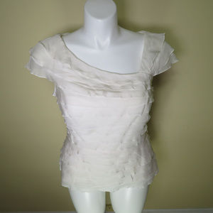 Tadashi Shoji Silk Tiered Off-White Top